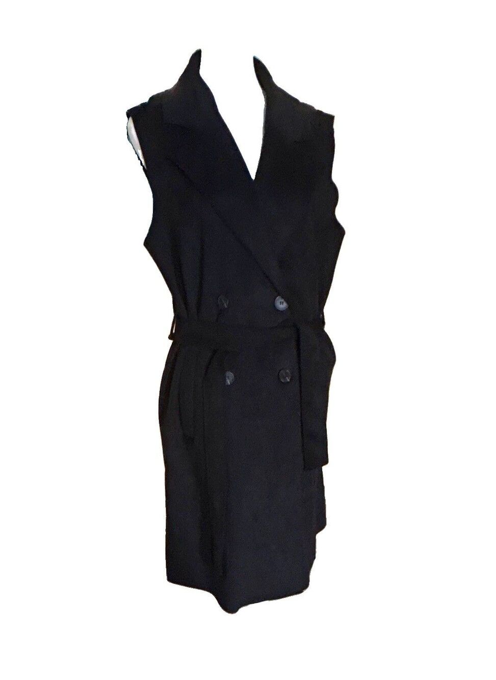 Truth by Republic Women's Black Sleeveless Belted Mid-Length Trench Coat Size M